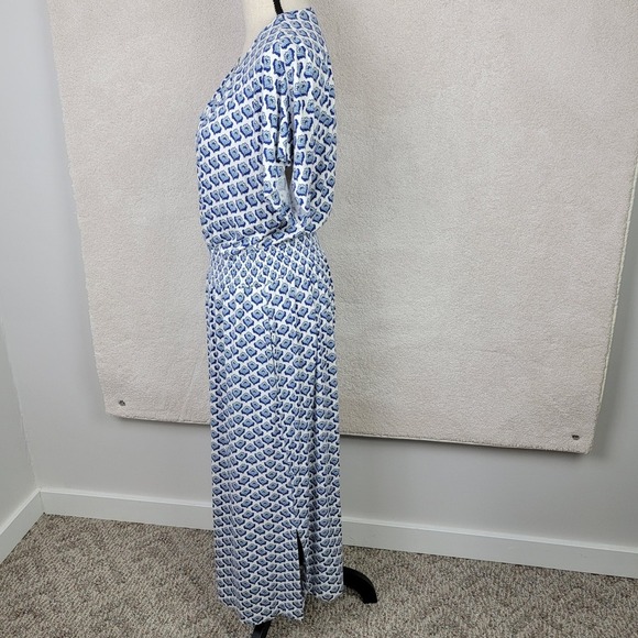 Boden Women's 8R Blue White Floral Smocked Waist Short Sleeve Coastal Midi Dre - Picture 6 of 10